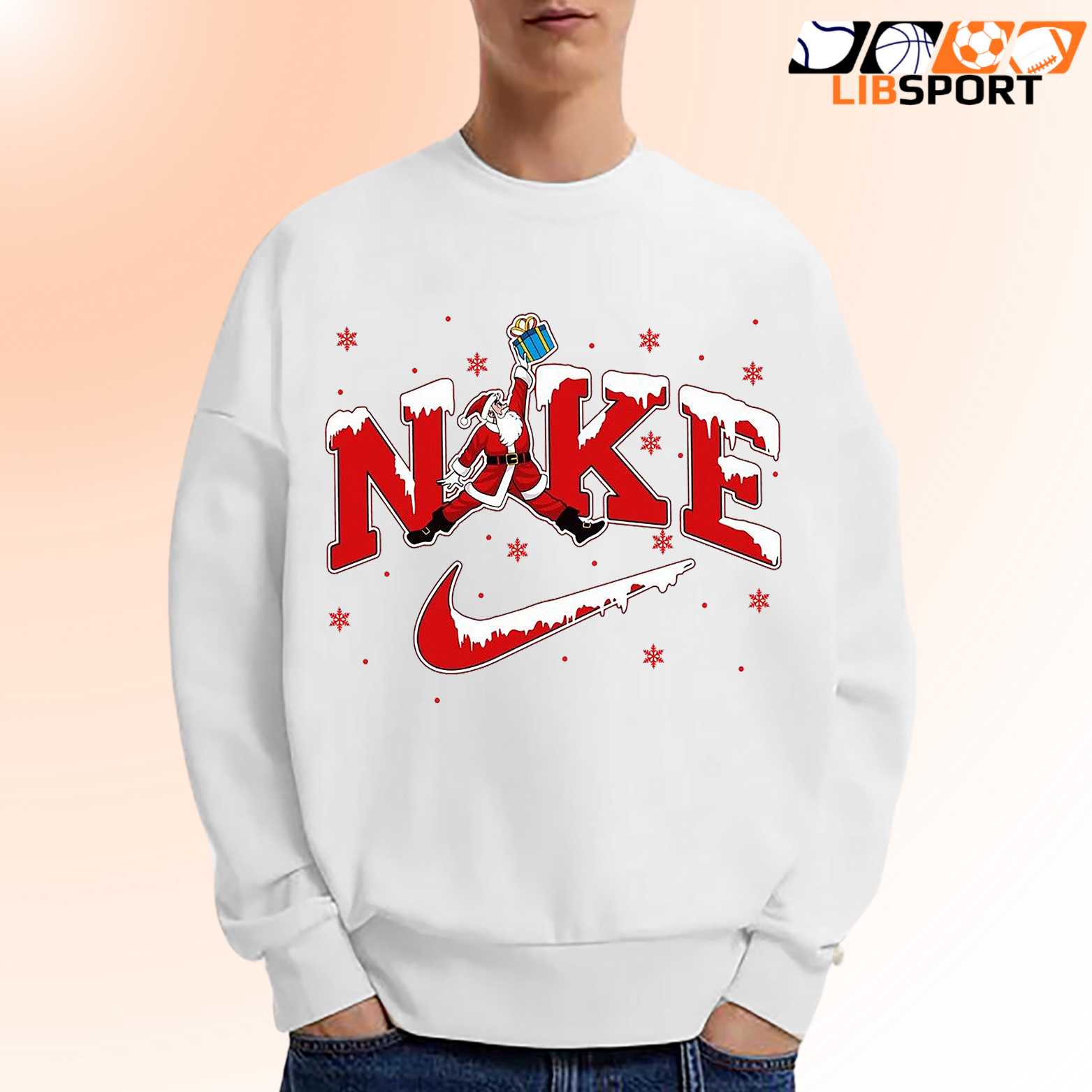 Nike Christmas Graphic Tee, Athletic Santa Claus Swoosh Holiday Vibes